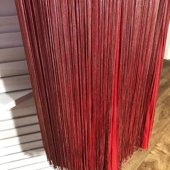 Vintage rare 70s Red Fringe 20s Flapper style elegant Cocktail Dress Sz L - Picture 10 of 13